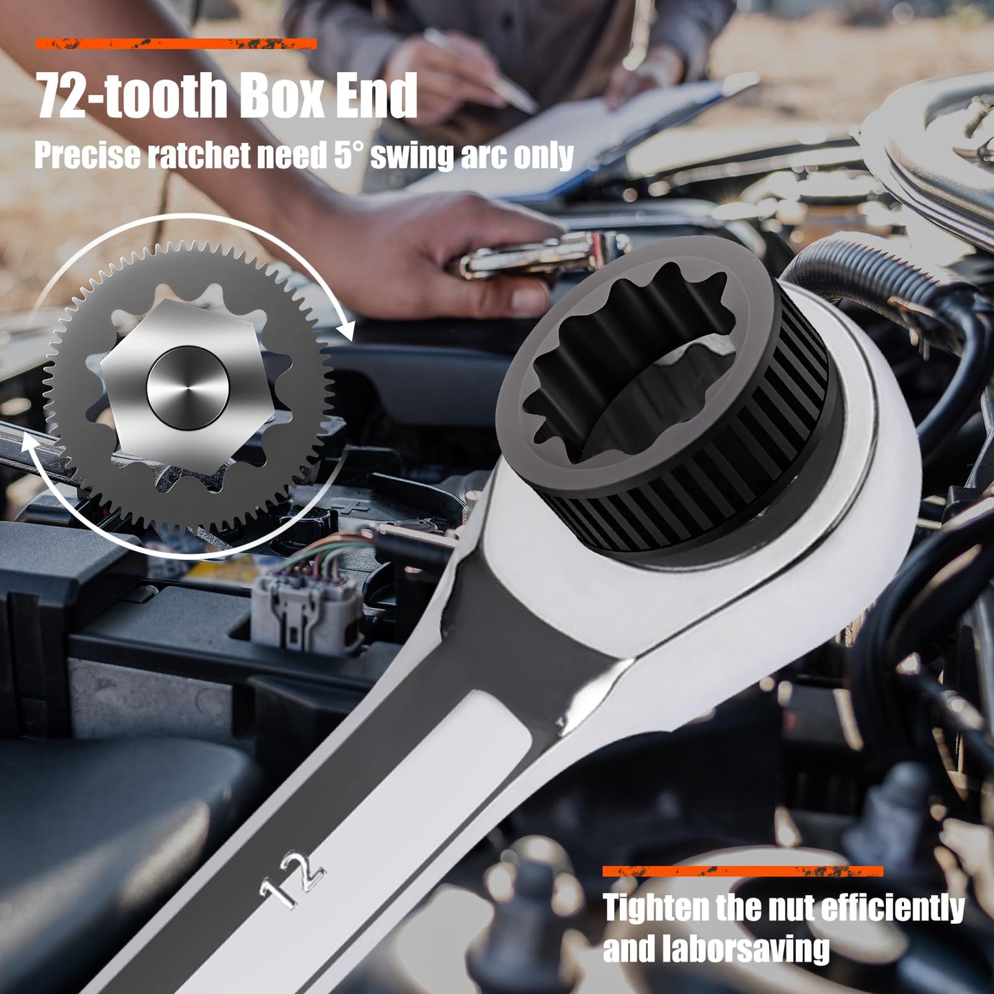 Egofine 20mm Ratcheting Combination Wrench Metric, Industrial Grade Gear Spanner with 12-Point Design, 72-Tooth Ratchet, Chrome Vanadium Steel