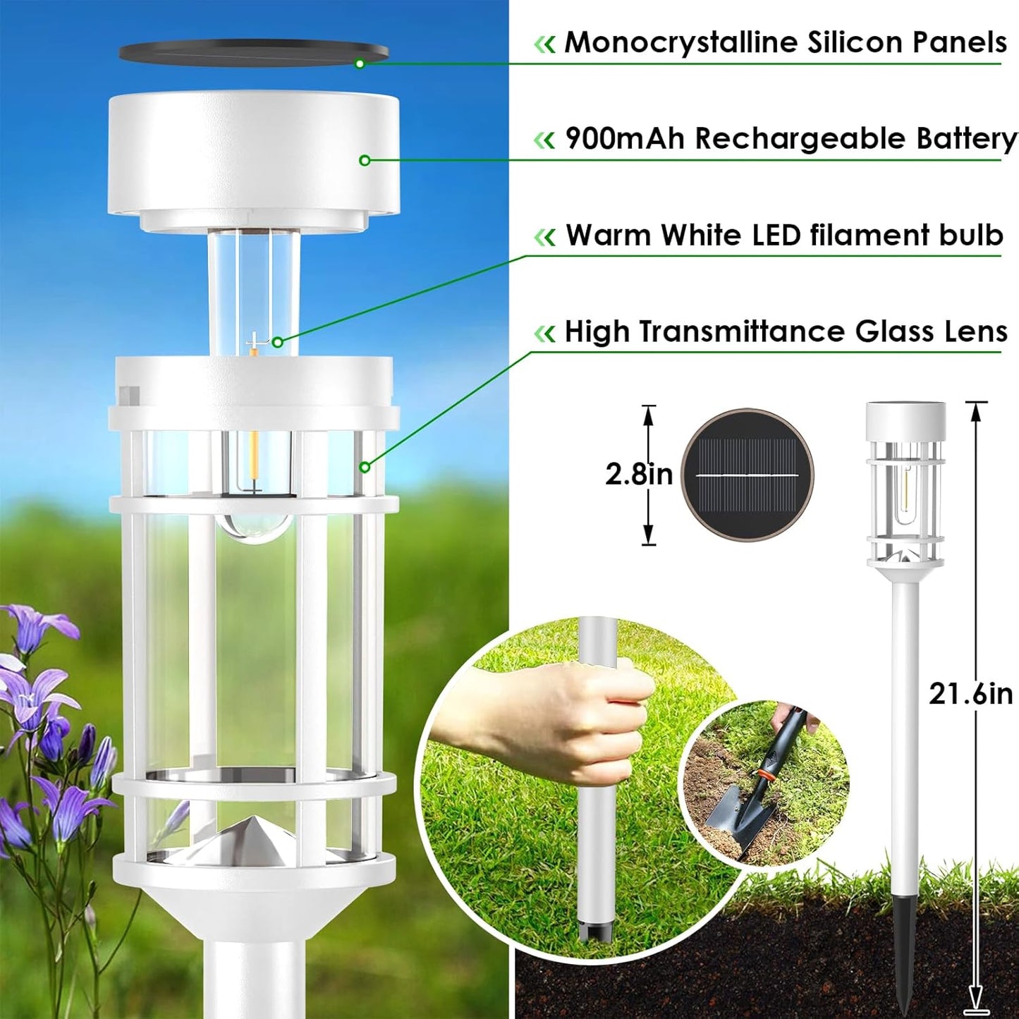8 Pack Solar Outdoor Lights - Waterproof Garden Decor for Patio, Lawn & Landscape - 10 Hours Brightness