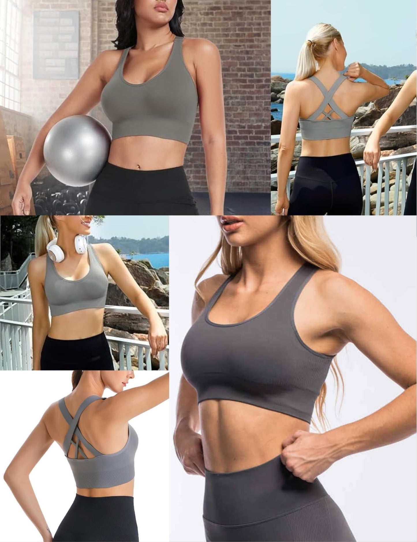 Sports Bra for Women, High Support Criss-Cross Back Padded Strappy Push up Sports Bras with Removable Cups Workout Yoga Top A-White
