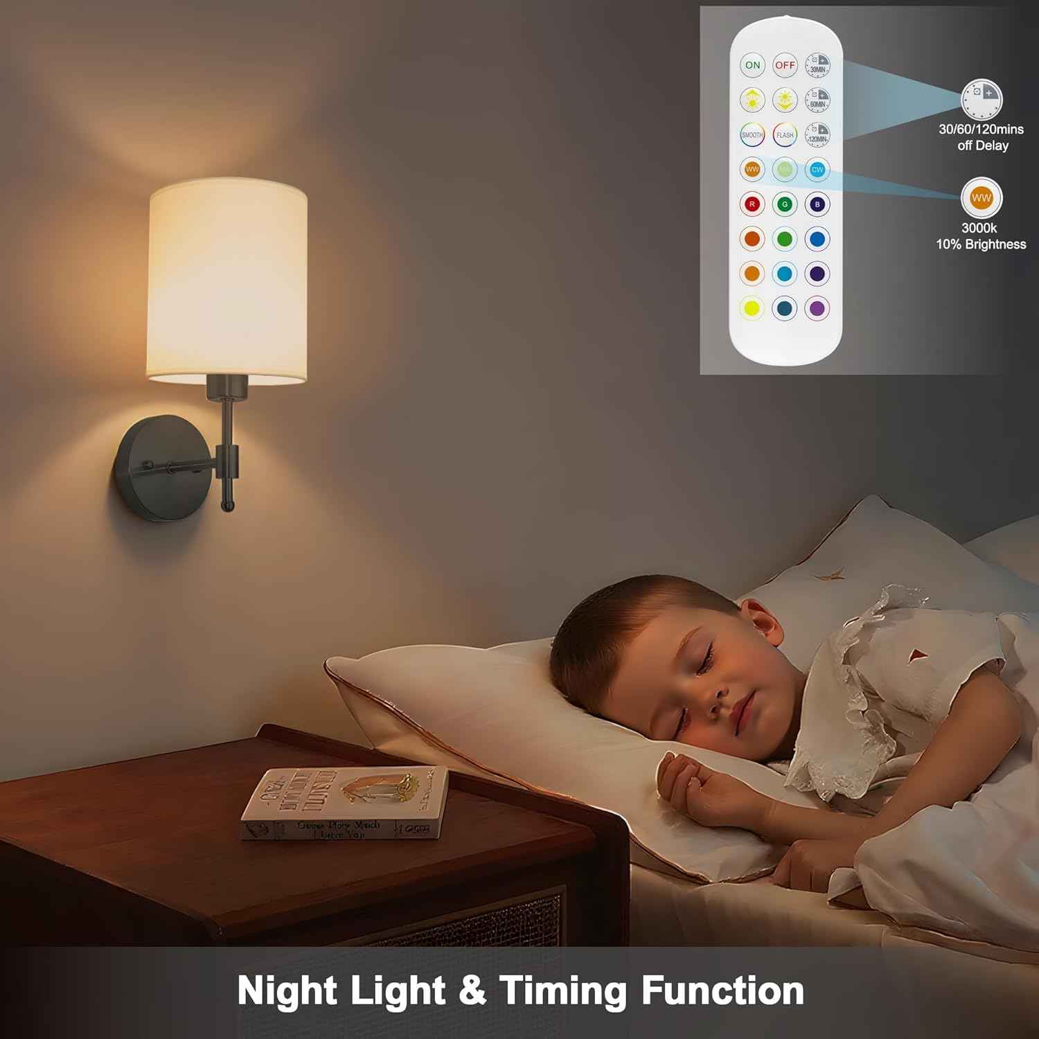 Rechargeable Gold Battery Operated Wall Sconces Set of 2 with Remote & RGB Bulbs