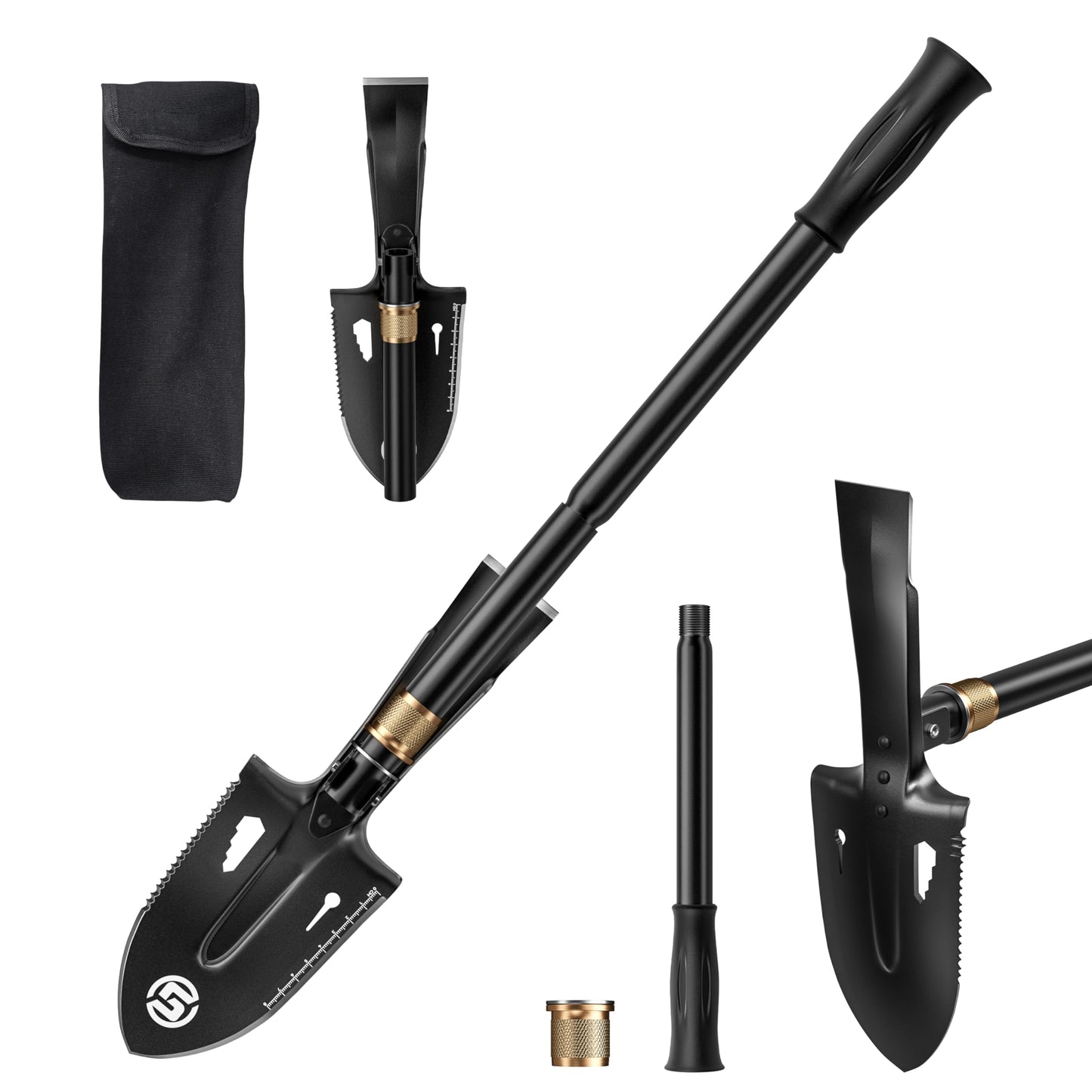 SUNPOW Shovels for Digging, Camping Shovel, Portable Shovel for Gardening, Digging, Metal Detecting, Hiking, Car Emergency - Multifunctional Lightweight Outdoor Shovel