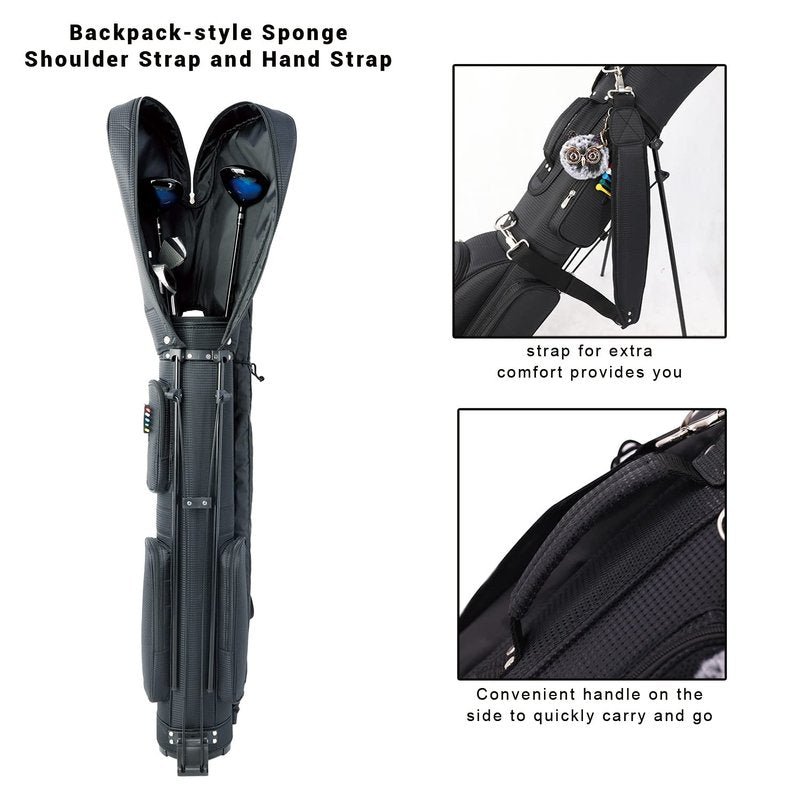 Golf Bag, Golf Stand Bag with Shoulder, Small Golf Club Bag, Women Golf Bag with Cooler (Black)