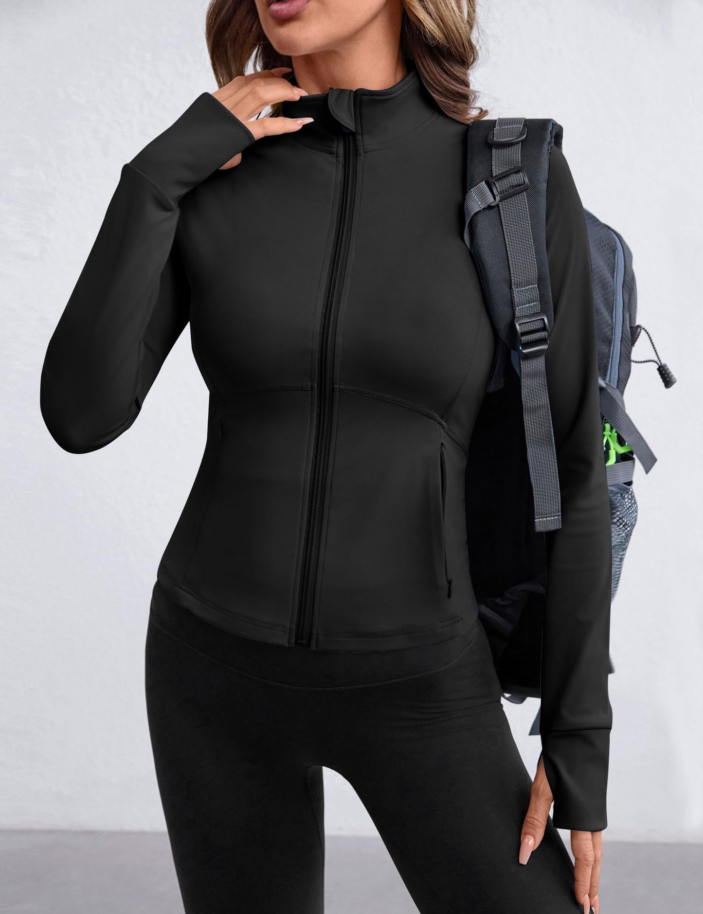 Avoogue BBL Jacket Black Women's Running Sweatshirt Full Zip Athletic Track Jacket with Pockets 2025 M