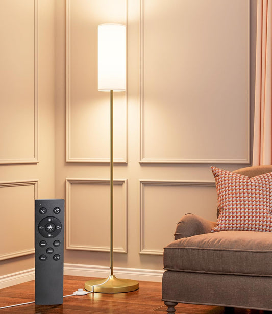 LED Floor Lamp with Remote & Dimmable Feature - Modern Gold Standing Lamp for Living Room & Bedroom
