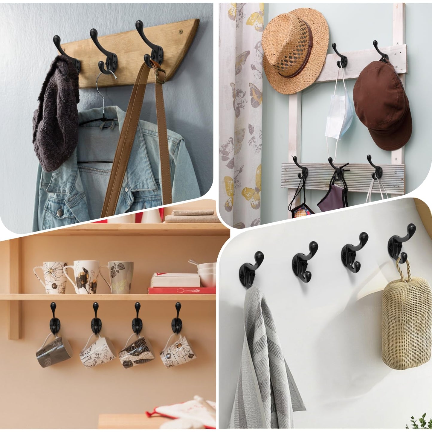 ZBDPOVT Coat Hooks, 16 Pack Black Metal Heavy Duty Screw-in Wall Hooks for Closet, Backpack, Bag, Clothes - Mounted Door Hooks for Classroom, Cubby Organization