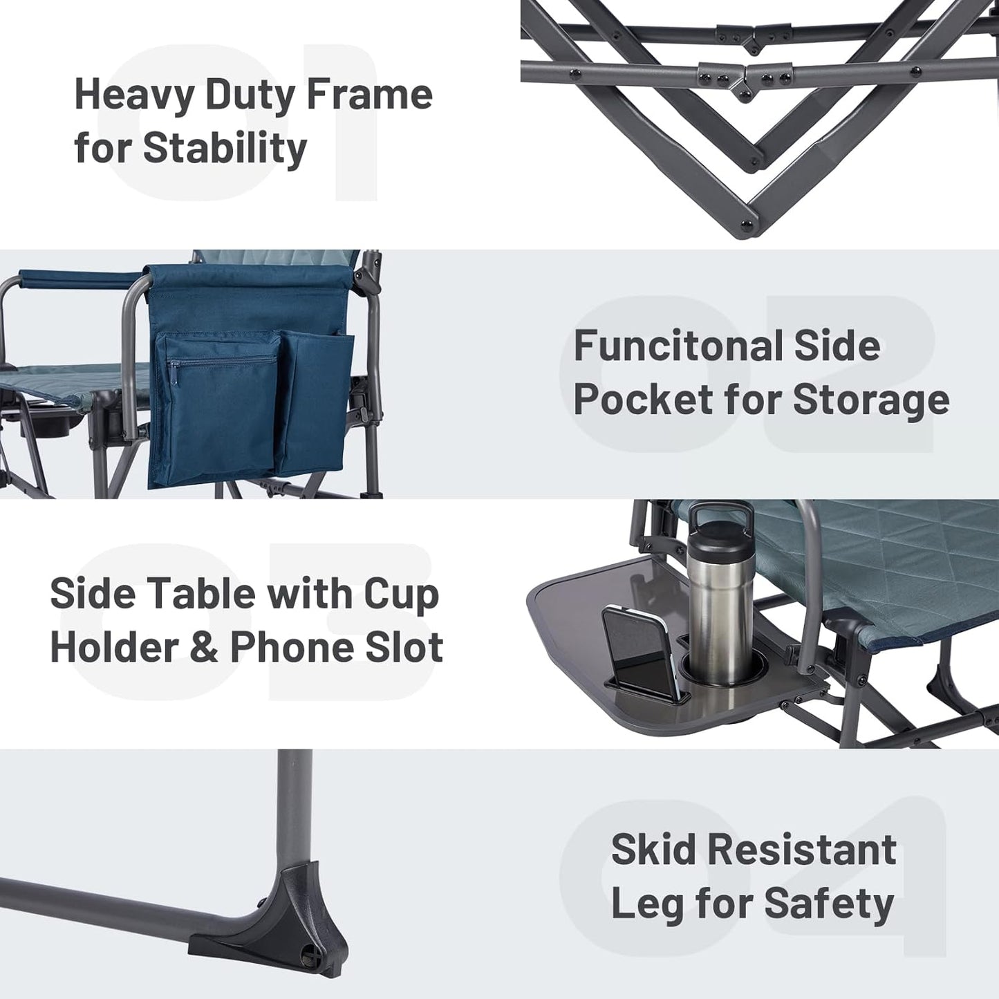 Timber Ridge Camping Directors Chair - Portable Heavy-Duty Folding Chair with Side Table | 400lbs Capacity, Blue