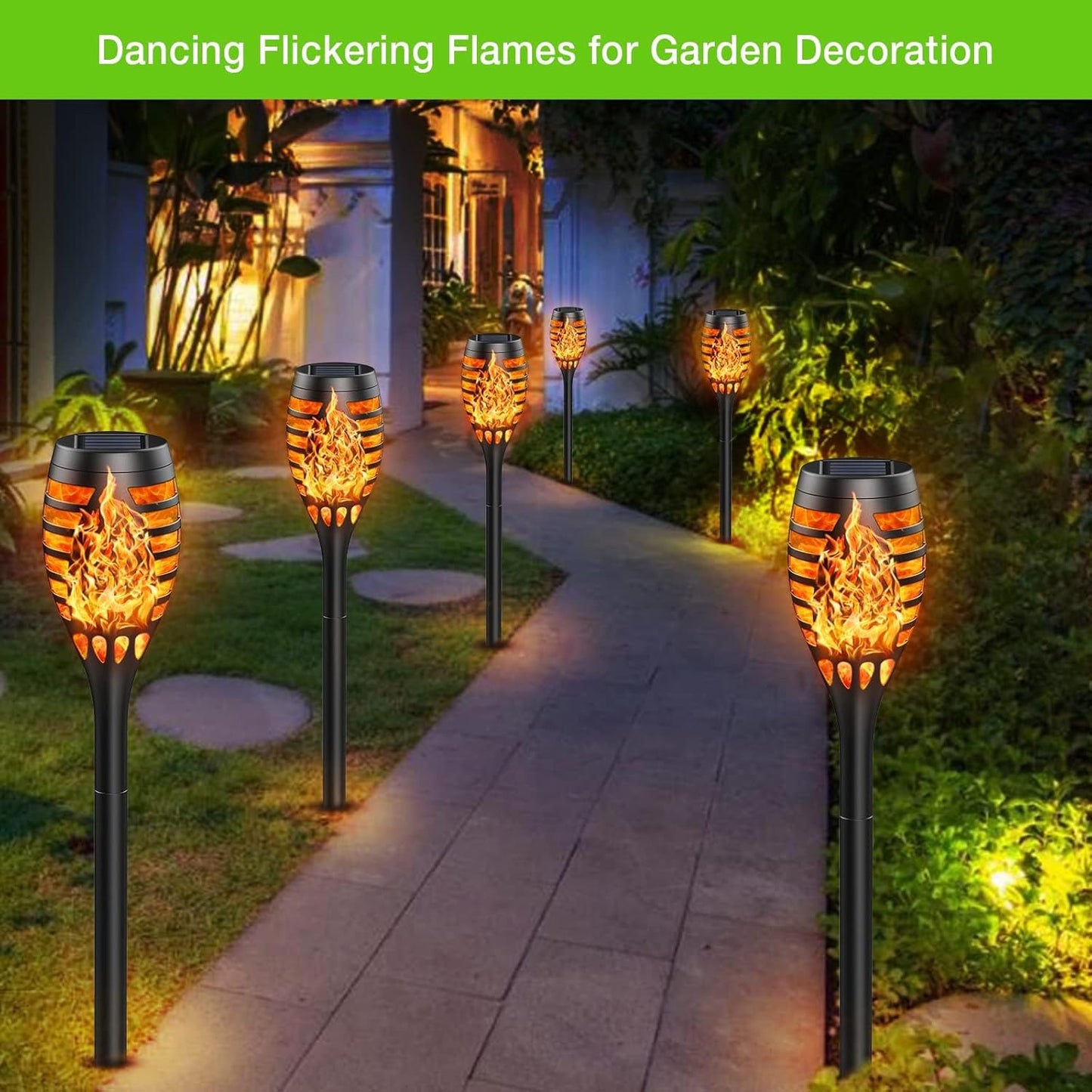 10 Pack Solar Torch Lights - Waterproof Flickering Flame Garden Lights for Outdoor Halloween Decor