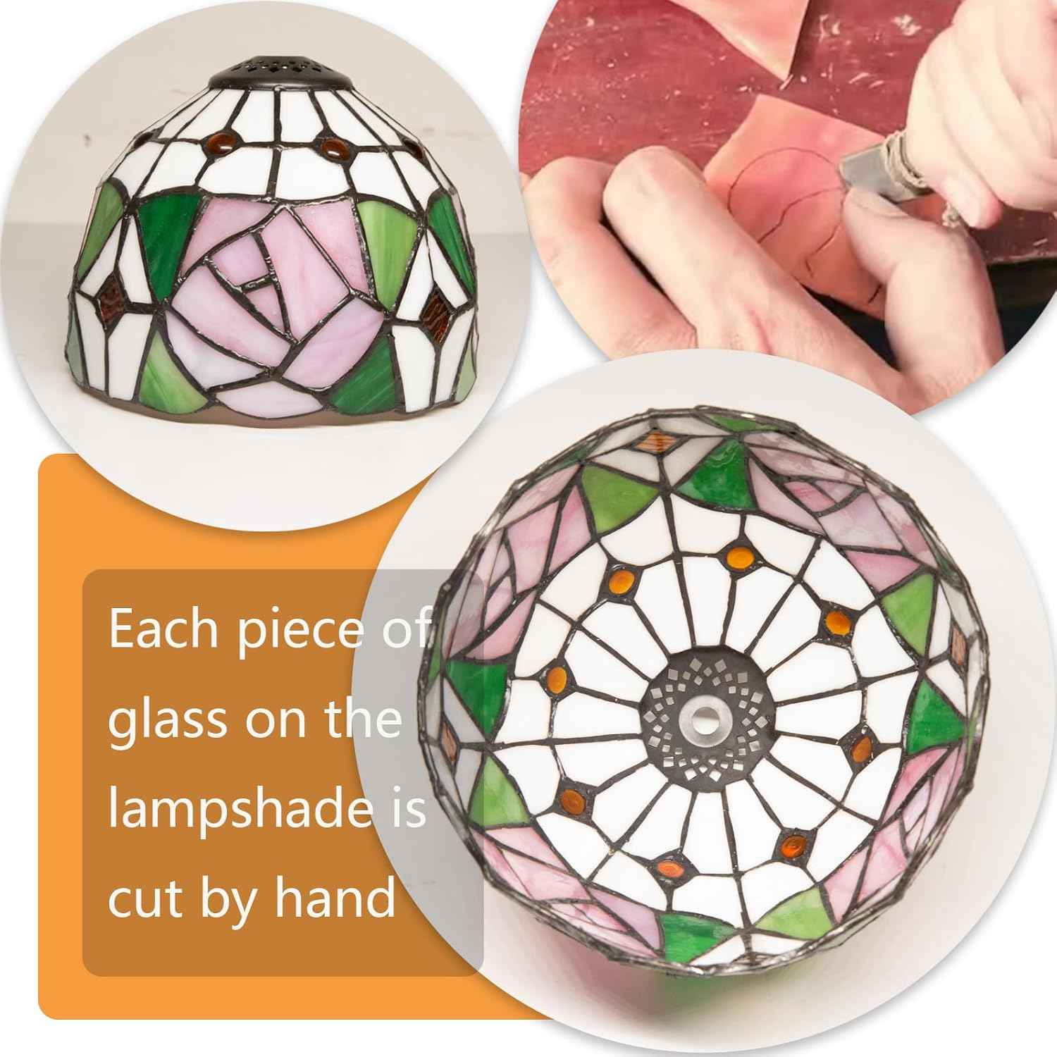 Tiffany Table Lamp - 8 Inch Antique Stained Glass, 3 Color Temperatures, Handcrafted for Bedroom & Living Room