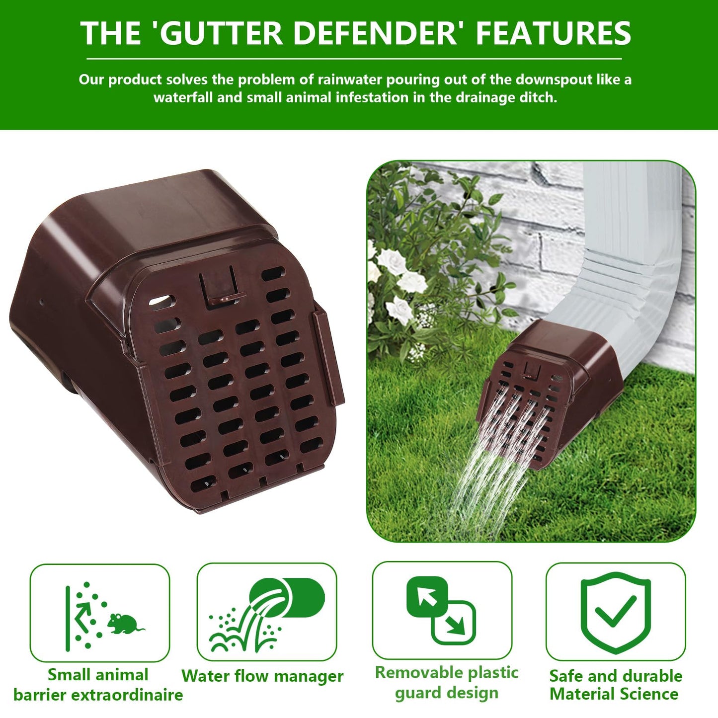 MARKBIT 3"x4" Type-A Gutter Downspout Extensions,Gutter Downspout Extensions,Downspout Diverter, Fit for The Bottom of 3 inch x 4 inch downspouts (1, Brown)