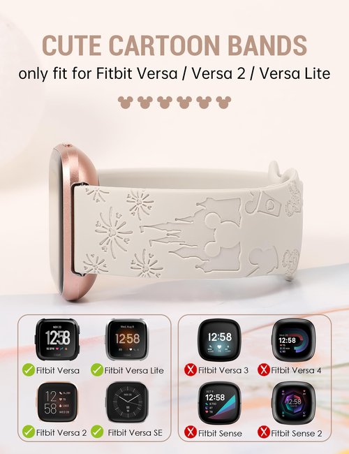 Girovo 3 Pack Engraved Cartoon Bands Compatible with Fitbit Versa 2 Band/Versa Lite/Versa Band Women, Cute Soft Silicone Replacement Straps Bracelet Sport Designer Fancy Wristbands for Fitbit Versa SE