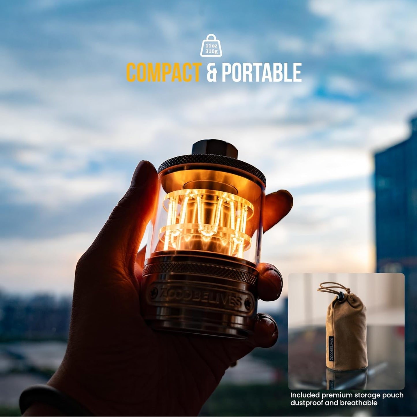 ZOOOBELIVES Vintage Aluminum Camping Lantern - Dimmable Warm Glow, Handcrafted Alloy, 72H USB-C Runtime, IPX4 Waterproof | Perfect for Hiking & Glamping