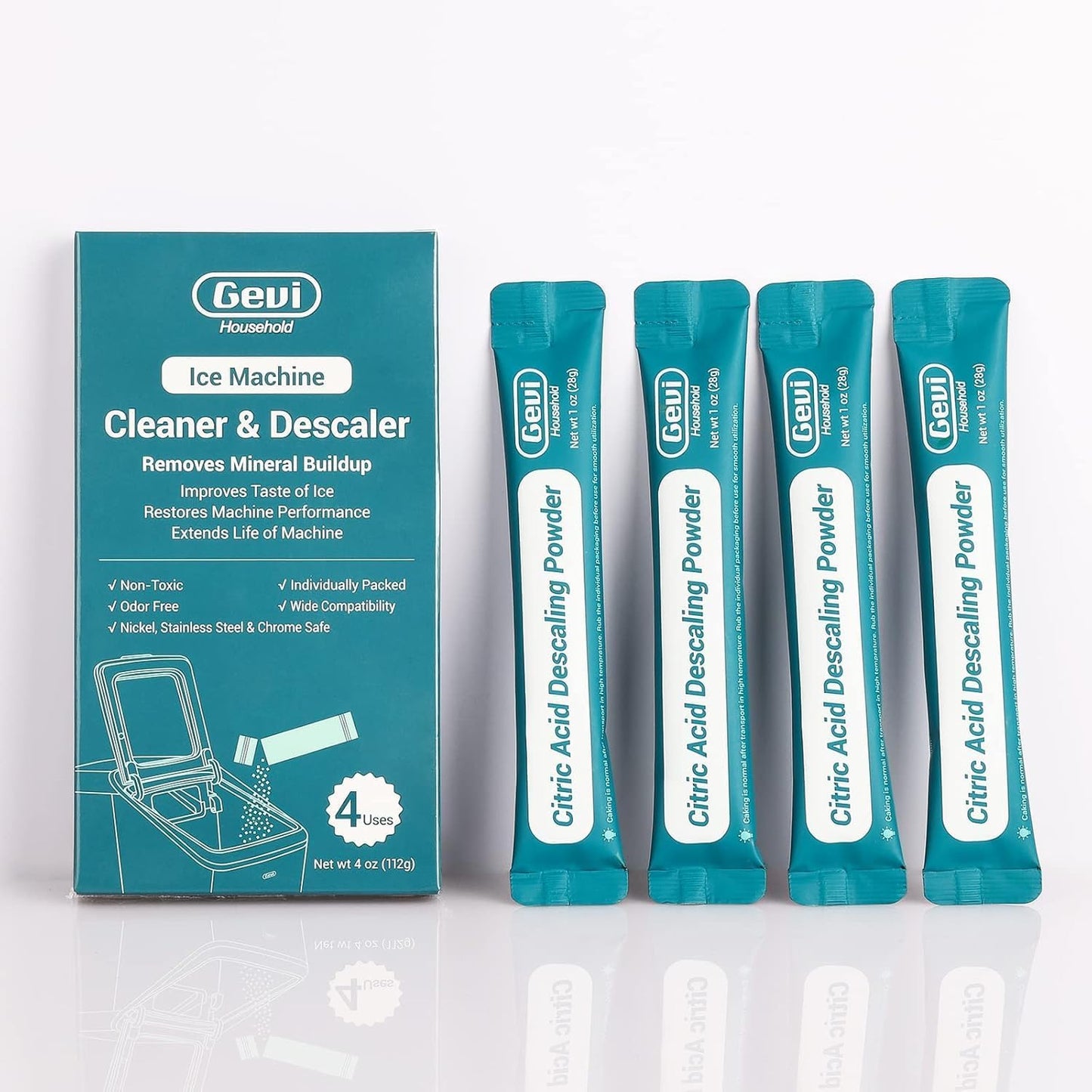 Gevi Ice Maker Cleaning Tablet 4 Uses, Individual Packed for Each Tablet, Organic Citric Acid Cleaner for Universal Ice Machines (4 Uses)
