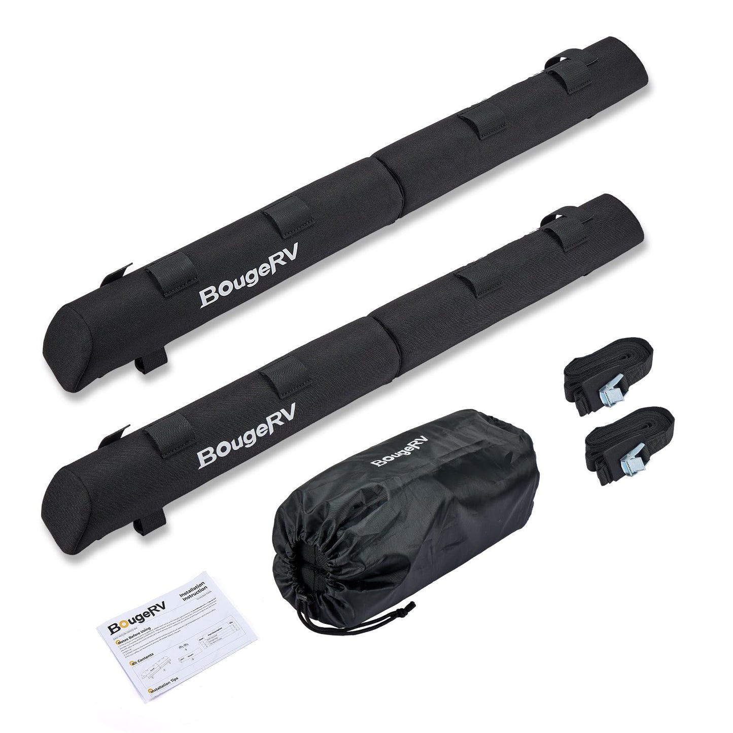 BougeRV Soft Roof Rack Pads, 31.5" Surfboard Car Rack for SUP Kayak Ladder Luggage Carrier, Universal for Different Shapes of Cross Bars, Water-Resistant Crossbar Pads with 2 Endless Ratchet Straps