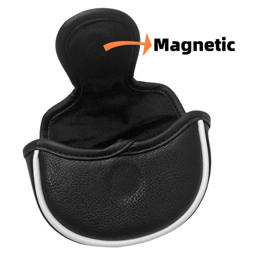 Golf Half Mallet Putter Cover Classic Black or White Golf Mid Mallet Putter Head Cover Headcover with Magnetic Closure, Golf Club Covers (Black)