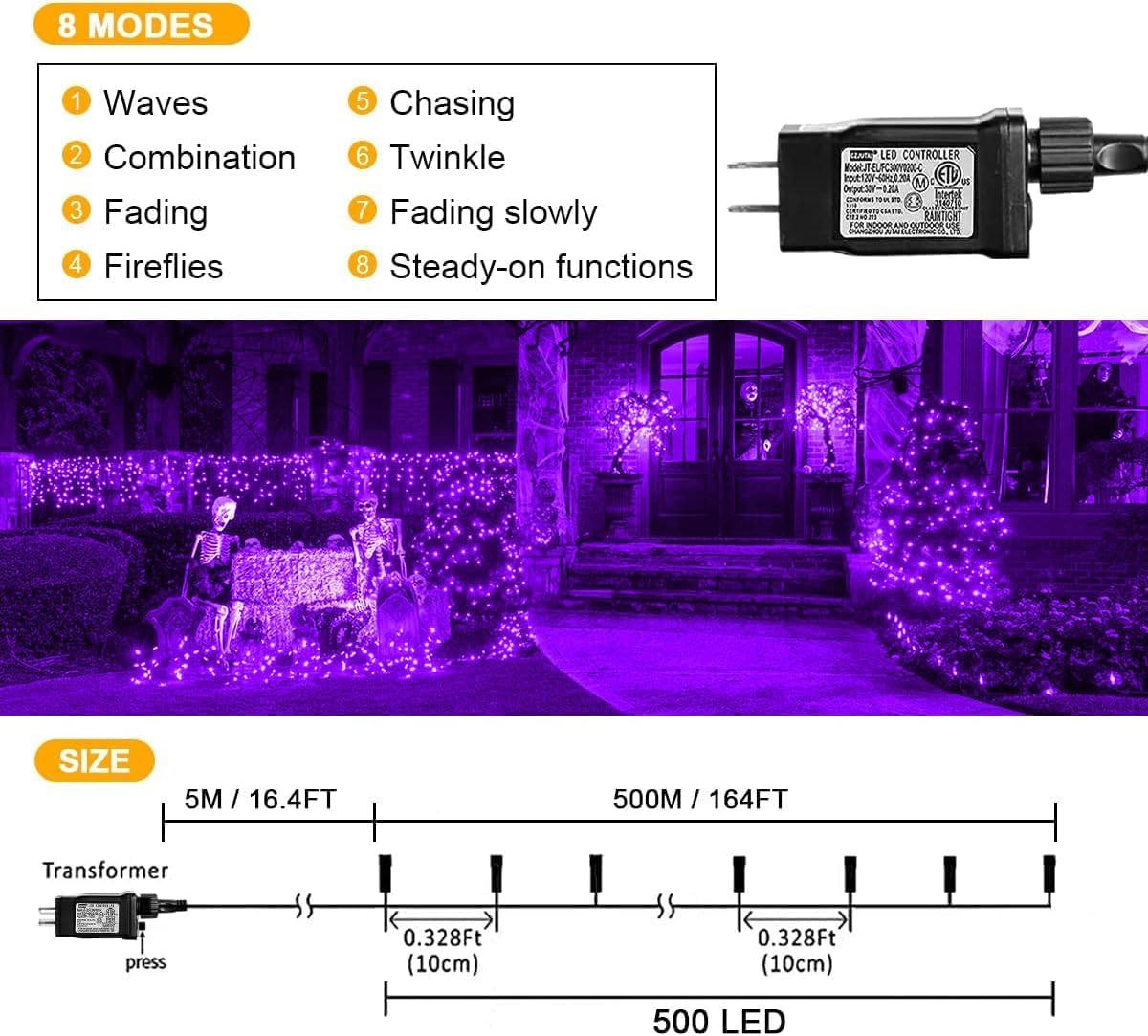 500 LED Christmas String Lights - 164 FT Waterproof RGB Fairy Lights with Remote & Timer for Indoor/Outdoor Holiday Decor