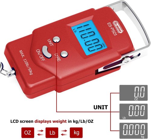 Dr.meter Fishing Scale - 110lb Digital Luggage Scale with Backlit LCD & Measuring Tape | Compact Design, Batteries Included