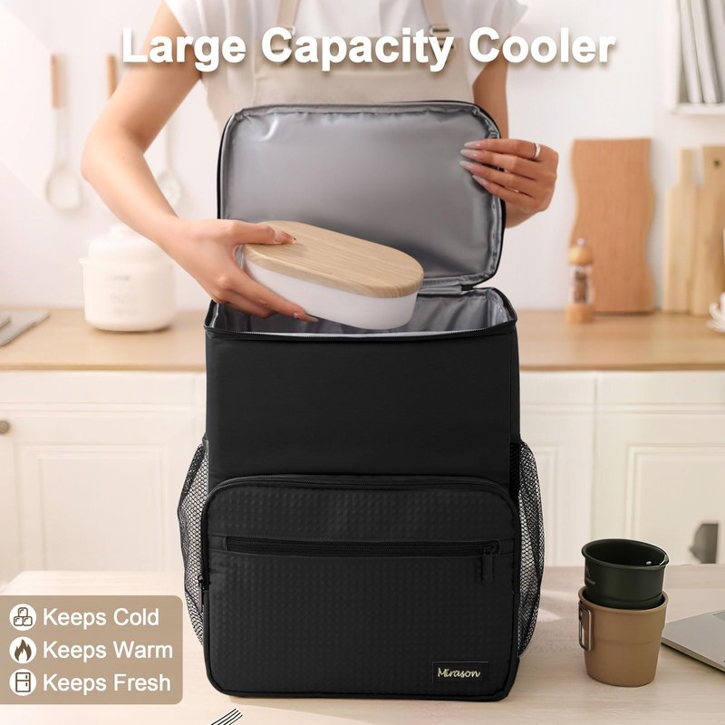 MIRASON Cooler Backpack Insulated Leak Proof Beach Backpack Cooler Bag, Cooling Beer Lunch Backpack Cooler for Men Women Picnic Hiking Camping Travel with 4 Pockets, Black