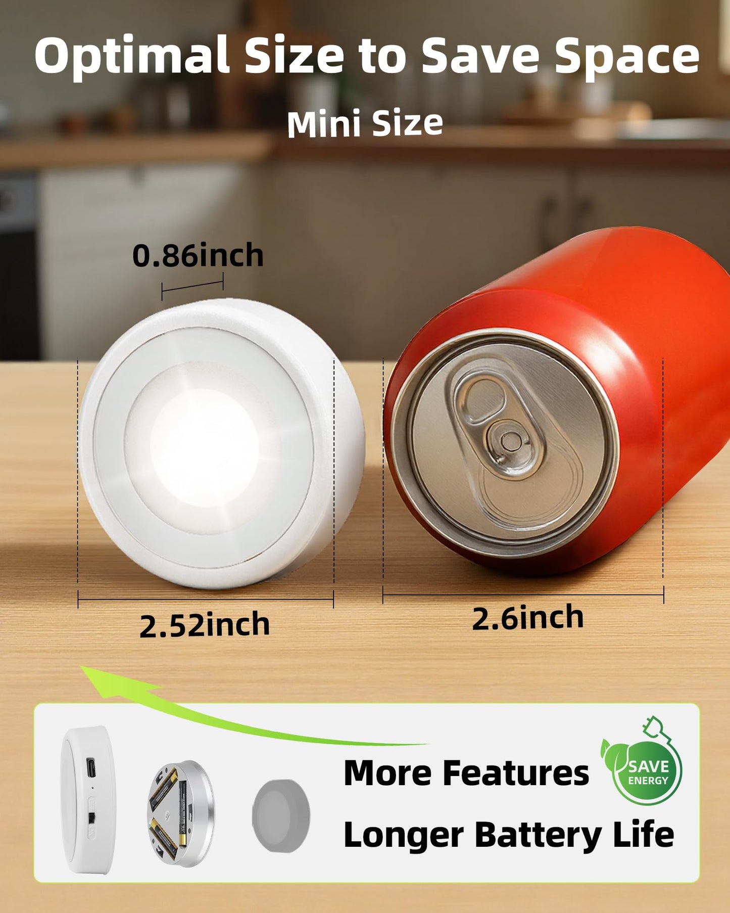 EZVALO LED Puck Lights, Rechargeable Sitck On Tap Lights, Wireless Closet Light, 3 Color Temps, Under Cabinet Lights, 2.5'' Mini Touch Light, Ideal for Kitchen,Closet,Pantry,Shelves,Camper(6 Pack)