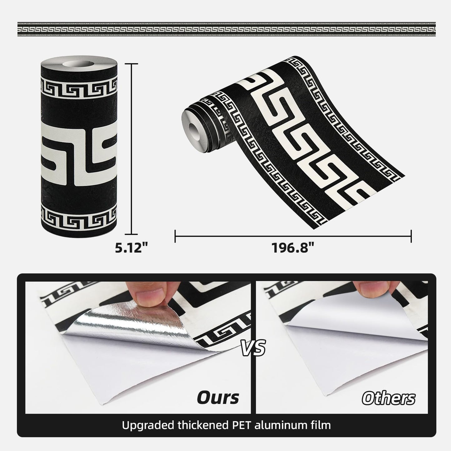 WAPANE 3D Wallpaper Border Peel and Stick 5.1" x 196.8" Self Adhesive Removable Waterproof and Oilproof Wall Border Baseboard for Living Room Bedroom Bathroom Mirror Ceiling Decorative Line, Black