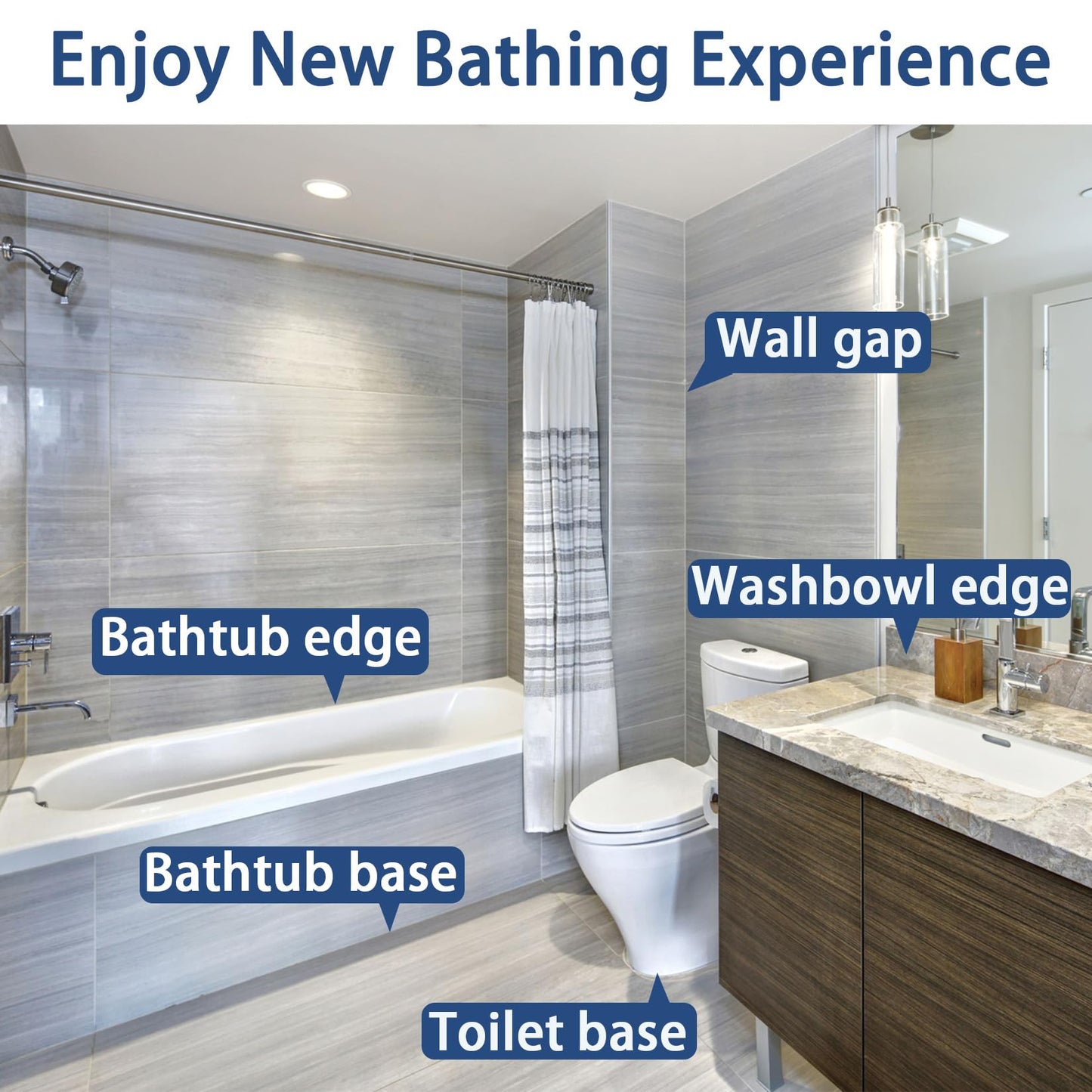 Caulk Tape - Updated Enhanced Adhesive, Caulk Tapes Waterproof Self Adhesive, Traditional Caulking Sealant Replacement, Caulking Strips for Toilet, Bathroom, Sink, Bathtub, Floor Wall Edge Protector