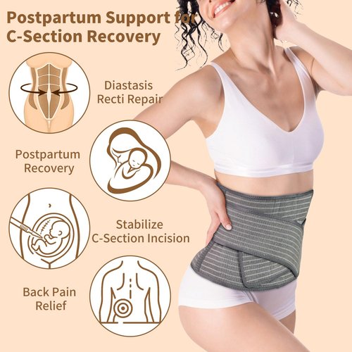 FALCOFIT Abdominal Binder Post Surgery, Postpartum Belly Band – C Section Belly Binder Support Belt, Post Surgery Compression Garment, Stomach Wrap, Hernia Belt for Women & Men (Small S/M), 2-in-1