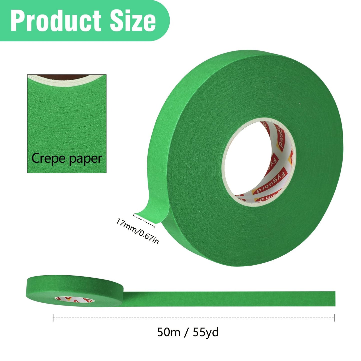 4 Pack Automotive Refinish Masking Tape 17mm×50m Green Masking Tape Automotive Painters Tape, Heat Resistant Green Painters Tape for Car Edges Repair Packaging Masking