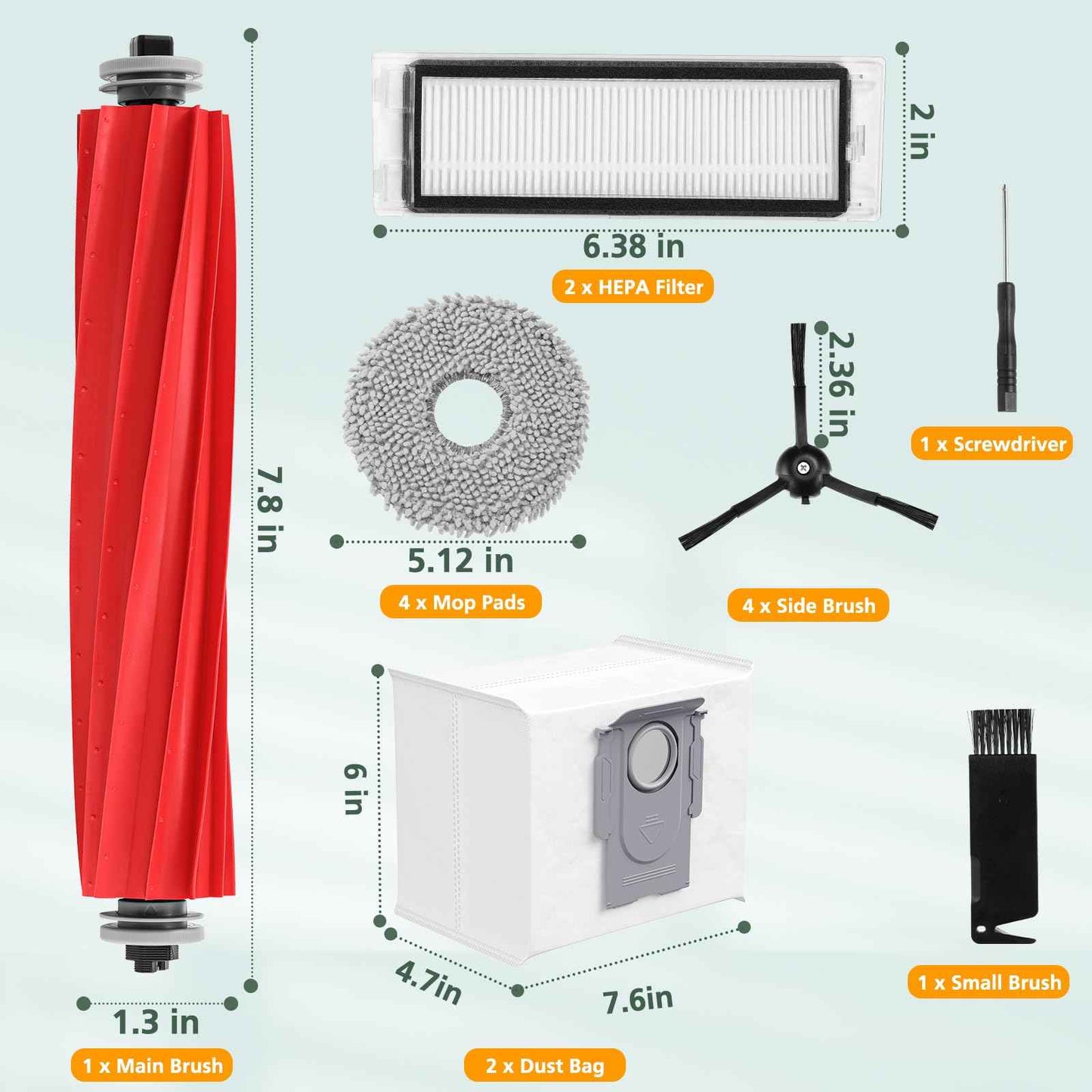 15 Pack Replacement Parts for Q Revo Robot Vacuum, Q Revo Accessory Replacement Kits (1 Rolling Brush + 2 HEPA Filters + 2 Dust Bags + 4 Mop Pads + 4 Side Brushes)