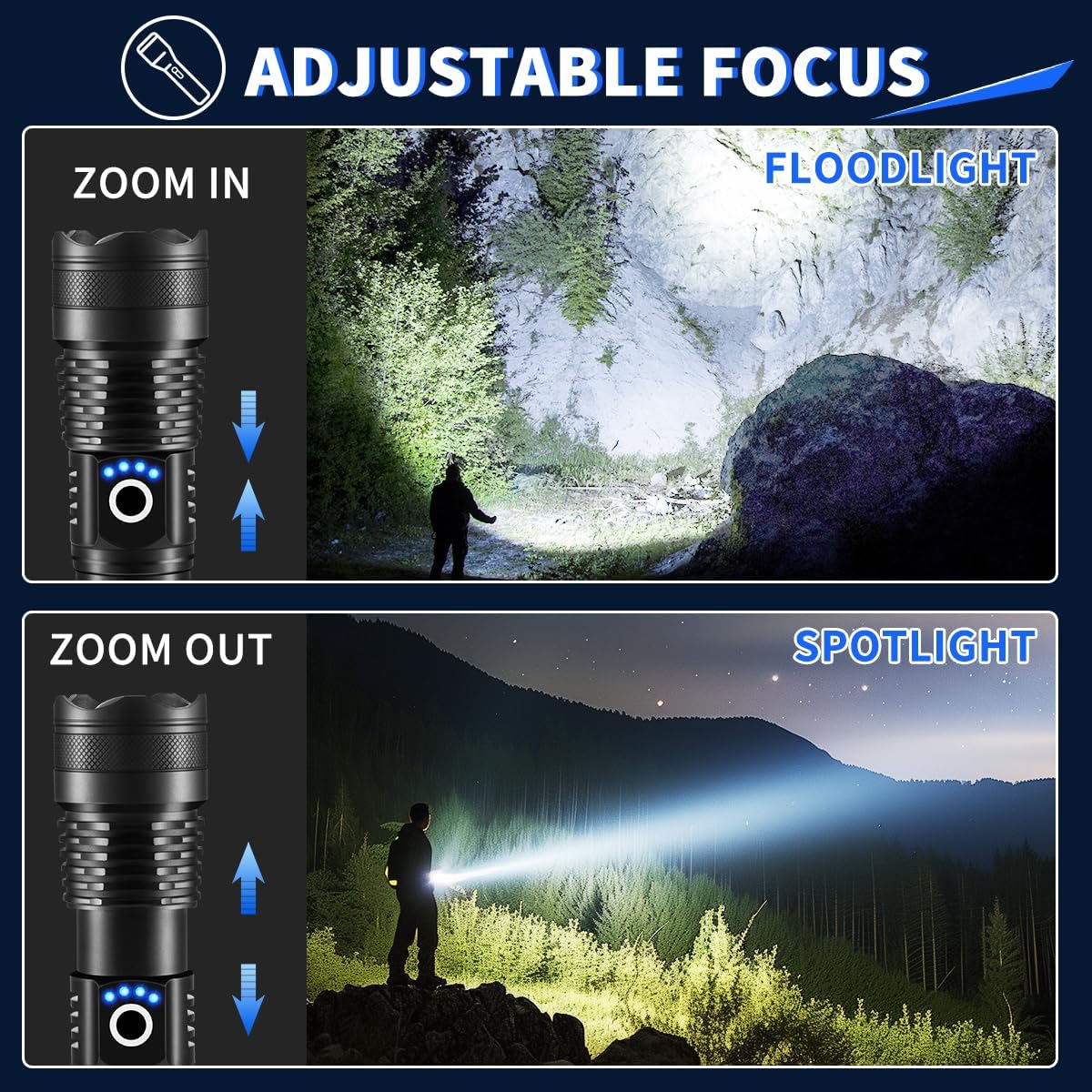 Rechargeable High Lumens Flashlight 3-Pack - Super Bright LED Tactical Lights for Camping & Emergencies