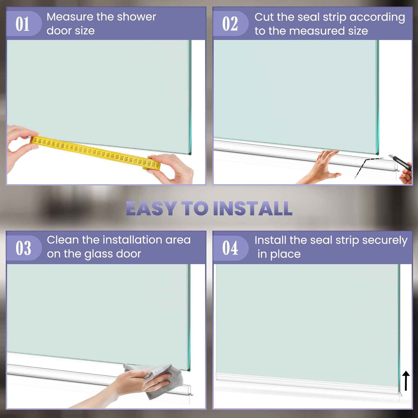 2PCS Shower Door Bottom Seal Strip, Clear PVC, 36" Length, Fits 6mm Thick Glass, Prevents Leaks & Water Damage, Easy Installation, No Adhesive Required (Clear, 36in for 1/4"(6mm) Door)