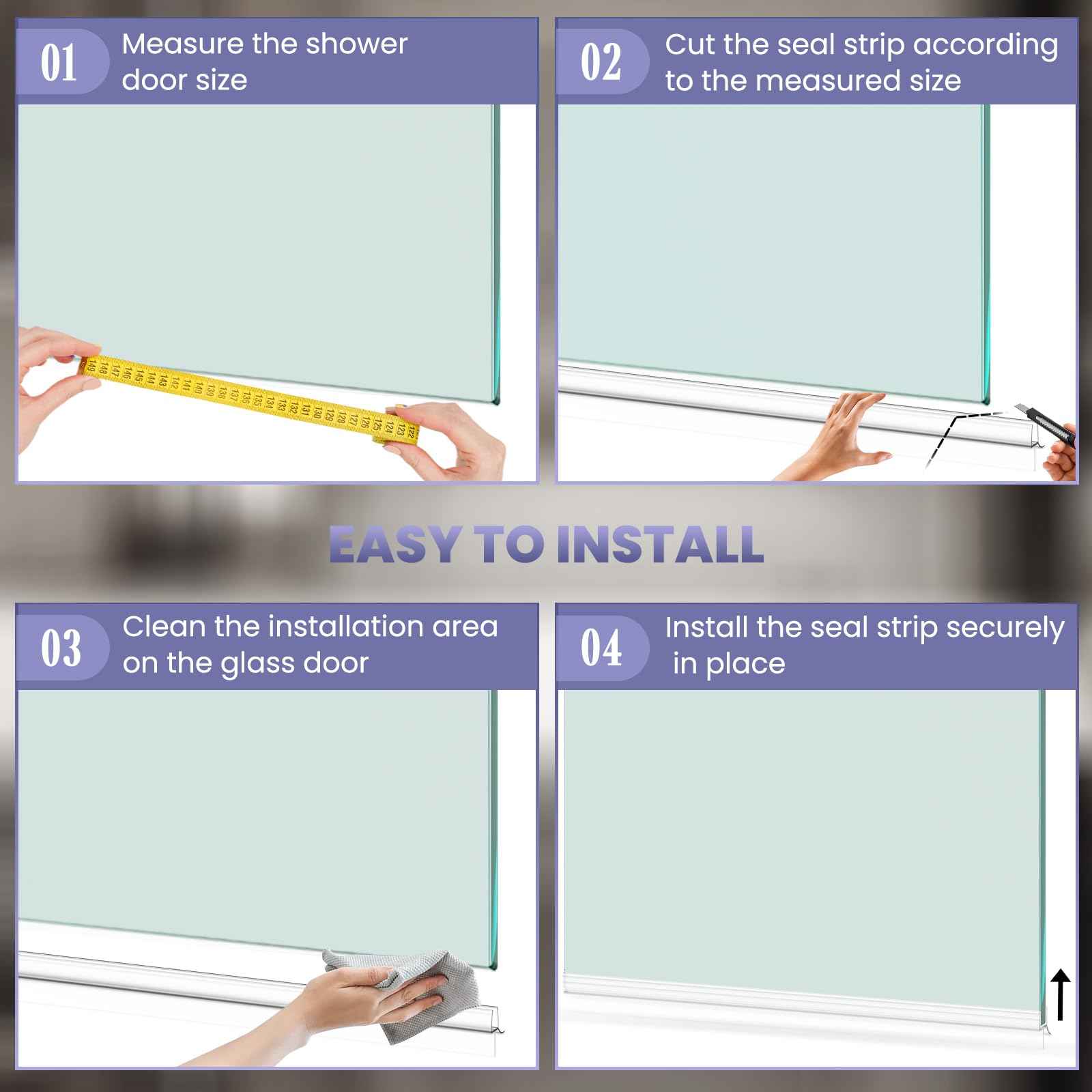 2PCS Shower Door Bottom Seal Strip, Clear PVC, 36" Length, Fits 6mm Thick Glass, Prevents Leaks & Water Damage, Easy Installation, No Adhesive Required (Clear, 36in for 1/4"(6mm) Door)