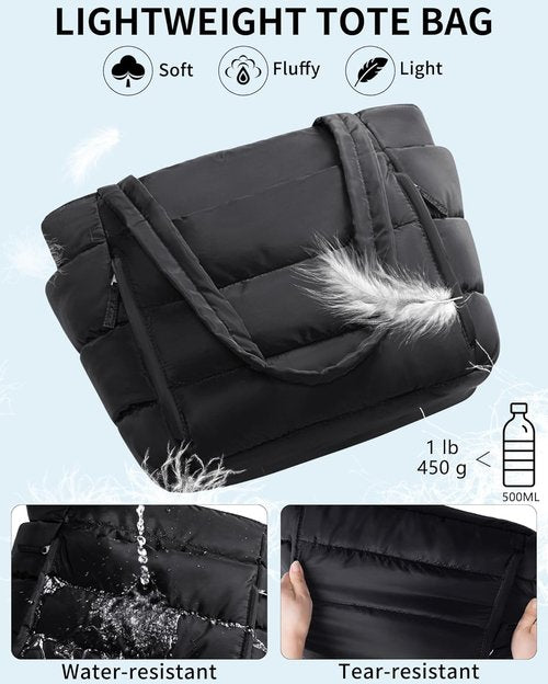 Bagstellar Puffer Tote Bag - Lightweight Quilted Handbag for Women | Ideal for School, Travel & Gym, 15.6" Laptop Compartment