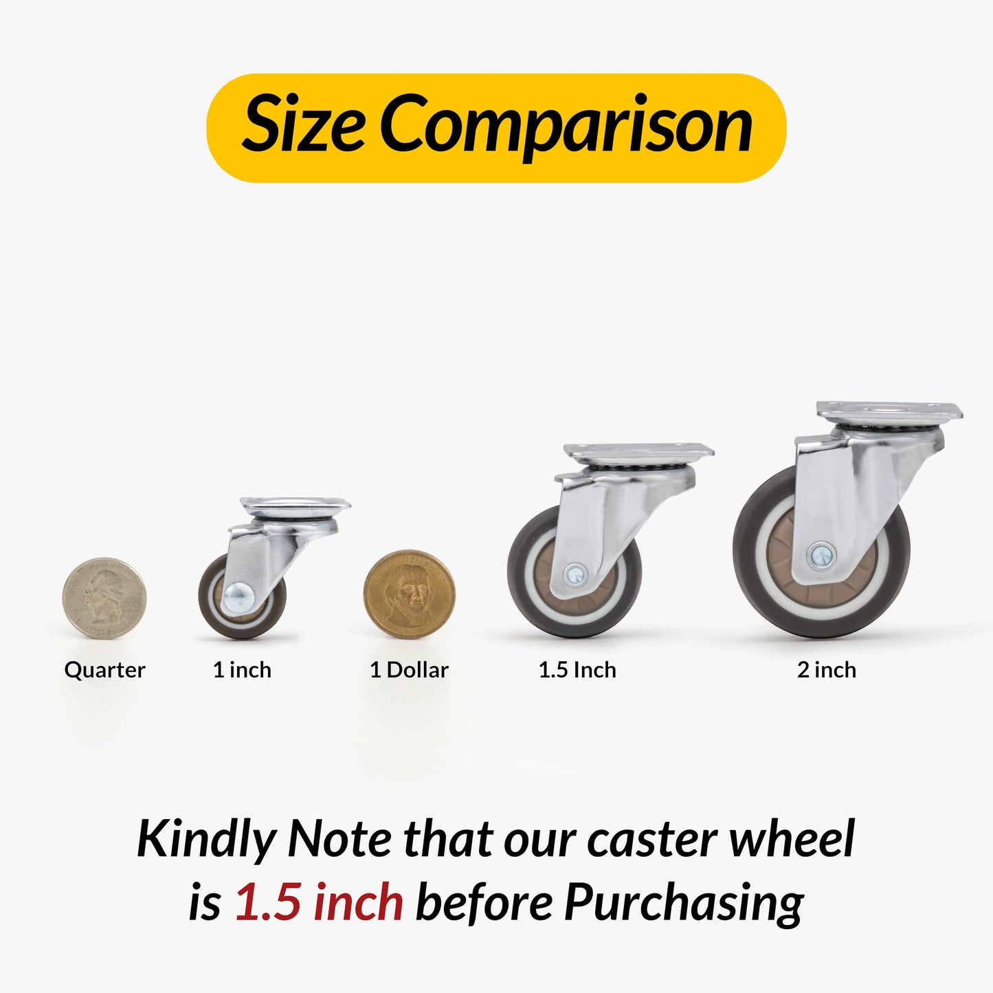 HOLKIE Caster Wheels 1.5 inch, Heavy Duty Furniture Casters Set of 4, Rubber Castors No Noise, Ball Bearing Swive Castor Wheels for Furniture Holding 200 LBS,Made for Desk,Night Stand,Shoe Rack
