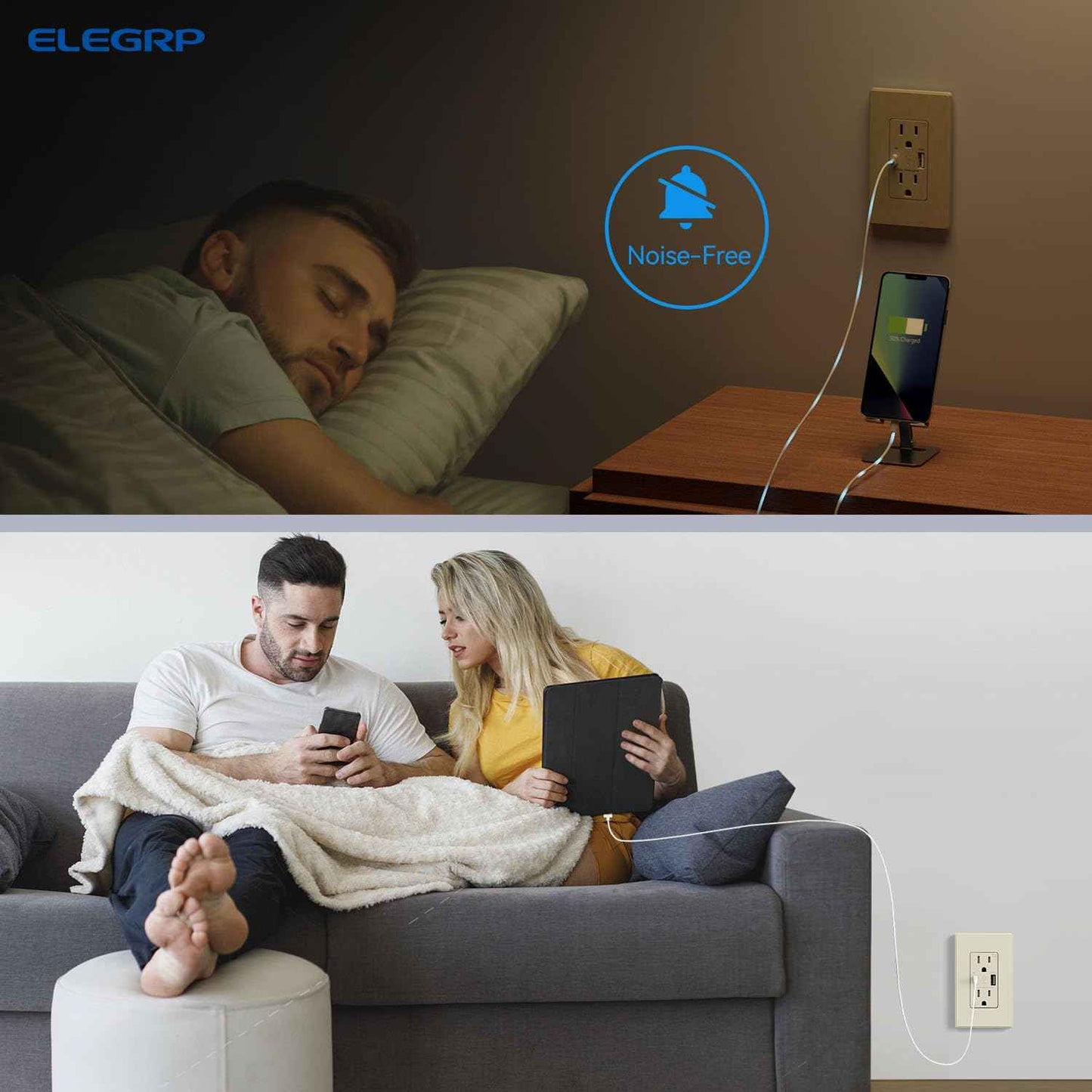 USB Wall Charger Outlet with A & C Ports - 15A Tamper Resistant, UL Listed, 6 Pack, Light Almond