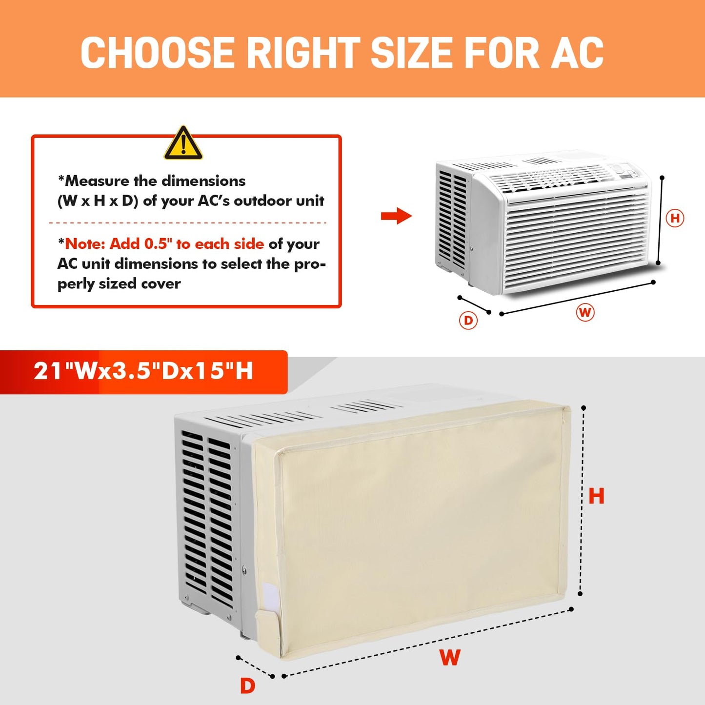 Air Conditioner Covers for Inside 21" W x 15" H x 3.5" D, Windproof and Waterproof 3 Layers Insulation Window Air Conditioner Cover with Aluminum Foil and 2mm Foam, Beige