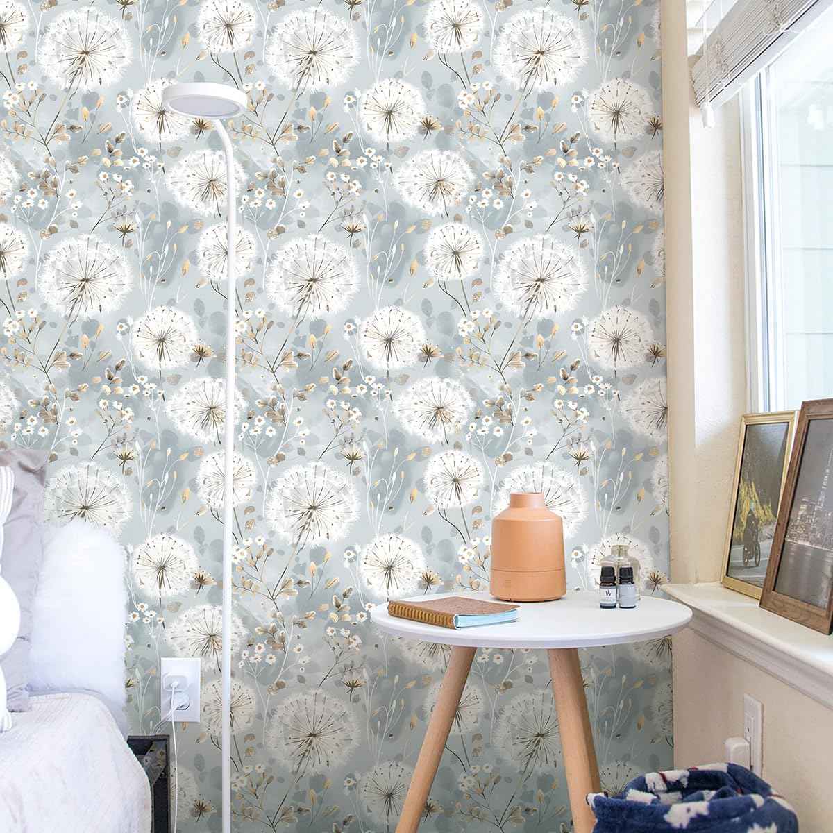 Peel and Stick Floral Dandelion Wallpaper - Vintage Boho Self-Adhesive Vinyl for Bedroom & Cabinets (16.9"x590.5")