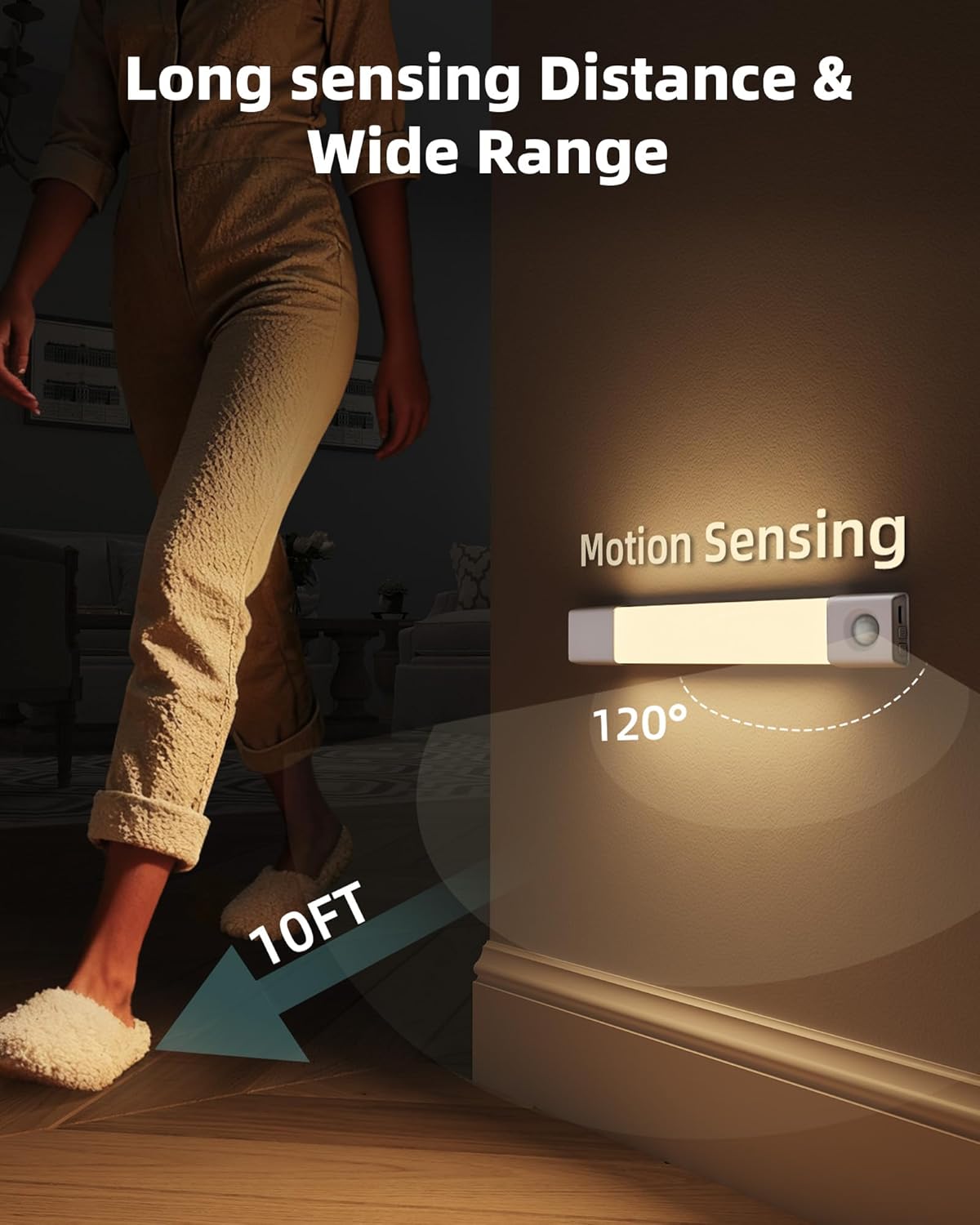 Rechargeable LED Under Cabinet Lighting - 6 Pack Motion Sensor Lights with Charging Station, 3 Color Dimmable for Kitchen & Stair