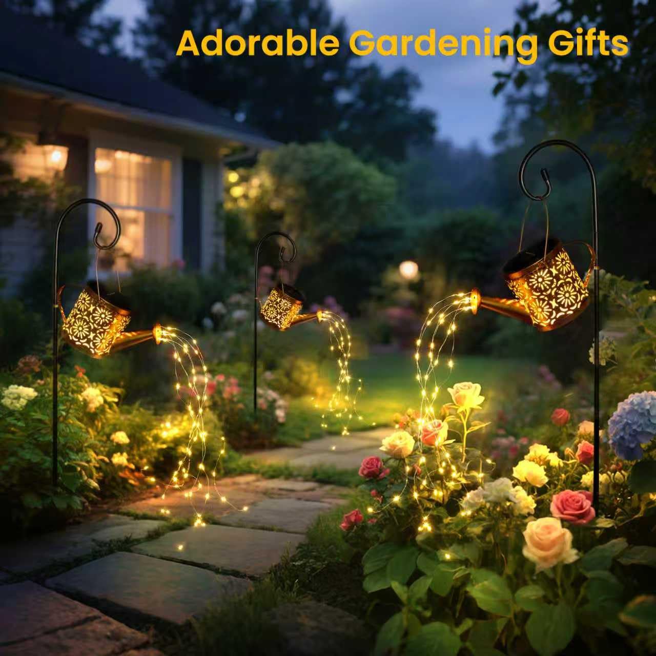 Solar Garden Lights Outdoor Decoration, Metal Solar Watering Can Lights Outdoor Waterproof, Small Patio Light Yard Lawn Pathway Decor, Gardening Gifts for Women Mom Grandma