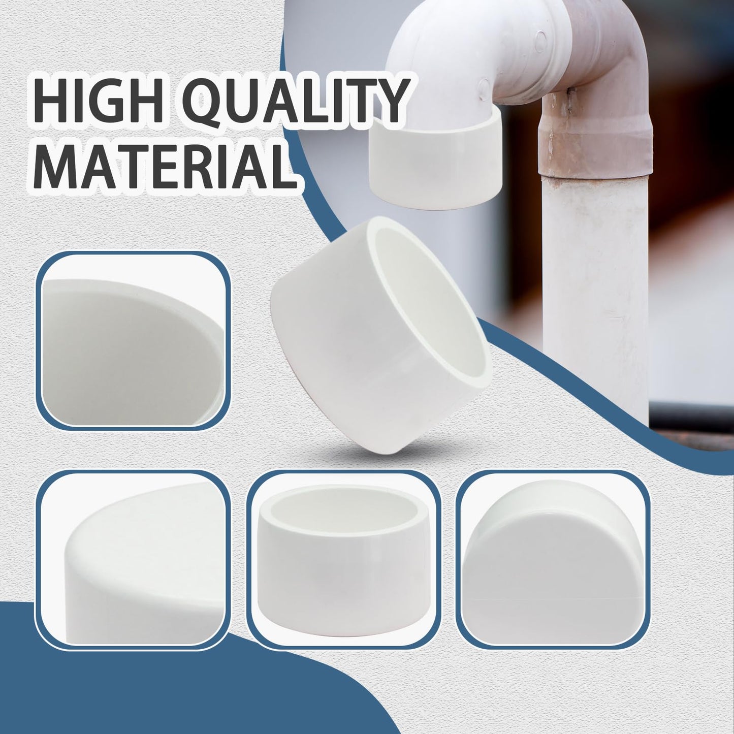 Qjaiune 2 Pack 3 Inch PVC Cap, SCH40 PVC Pipe End Cap Fitting Furniture Grade PVC Pipe End Cap Plug Adapter, White PVC Pipe Plug Socket Fittings for Build PVC Furniture DIY Garden Shelf