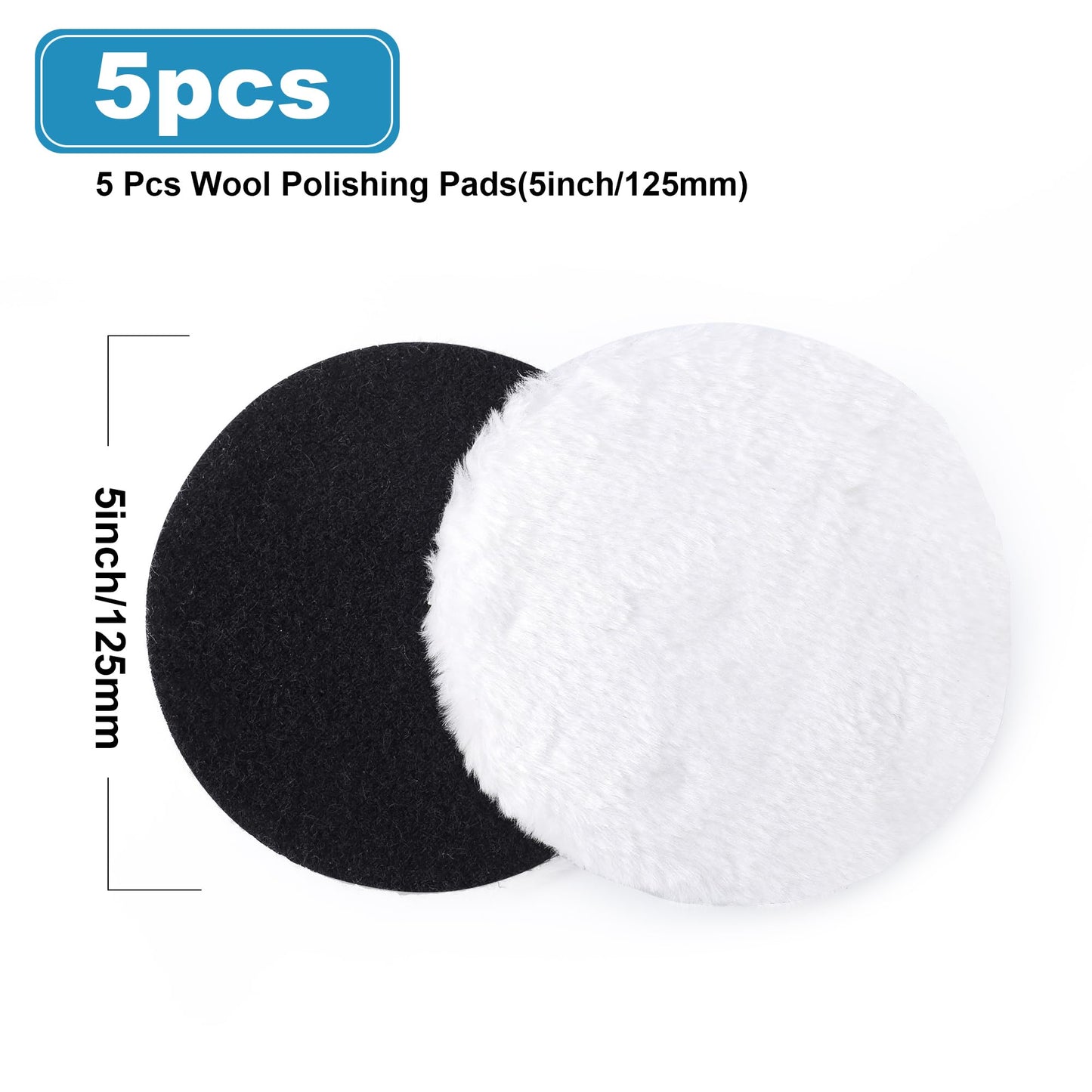 5 PCS 5 Inch Wool Polishing Pad Hook and Loop Buffing Wheel for Orbital Polisher Buffer Synthetic Polisher Wheel