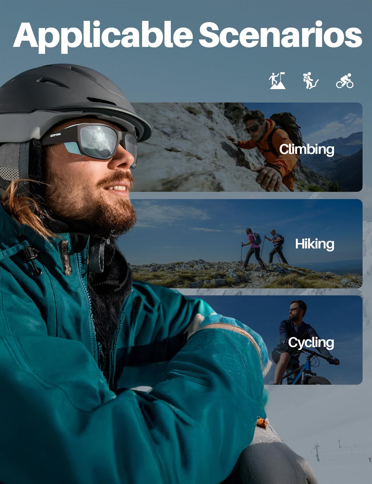 DEAFRAIN Sport Polarized Sunglasses for Men Women with Removable Side Shields for Hiking Skiing Climbing Traveling Glasses UV400 Protection