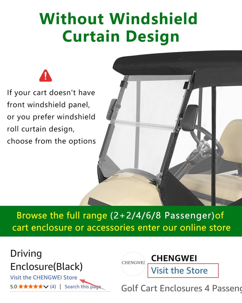 Golf Cart Enclosure 2 Passenger for Club Car Precedent,No Windshield Curtain 3 Sided Transparent Windows Golf Cart Rain Cover,Zippers Roll Up Door 2 Seater Club Car Driving Enclosure(with Seat Towel)