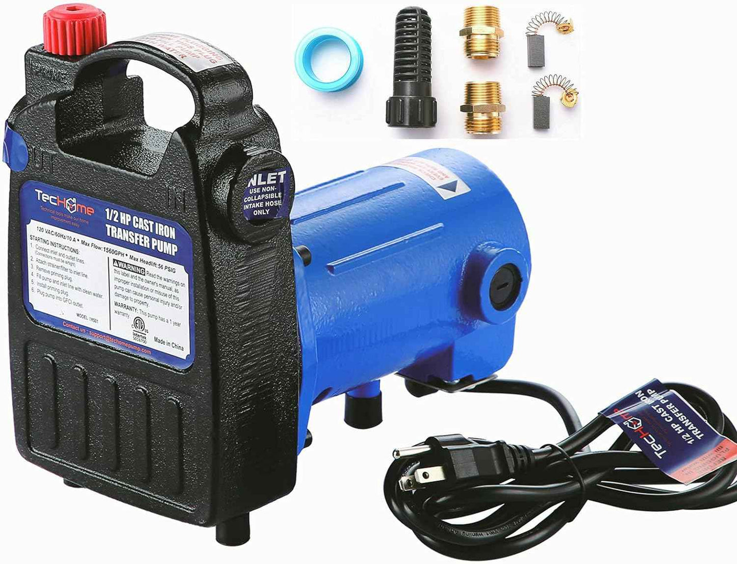 1500GPH Submersible Water Transfer Pump - 12V Sump Pump with 20ft Power Cord