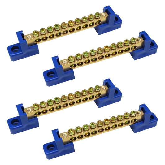 Tugermoola 4PCS Grounding Bus Bar 10 Positions Electrical Ground Bus Bars Brass Wire Screw Terminal Block OLA002-10K