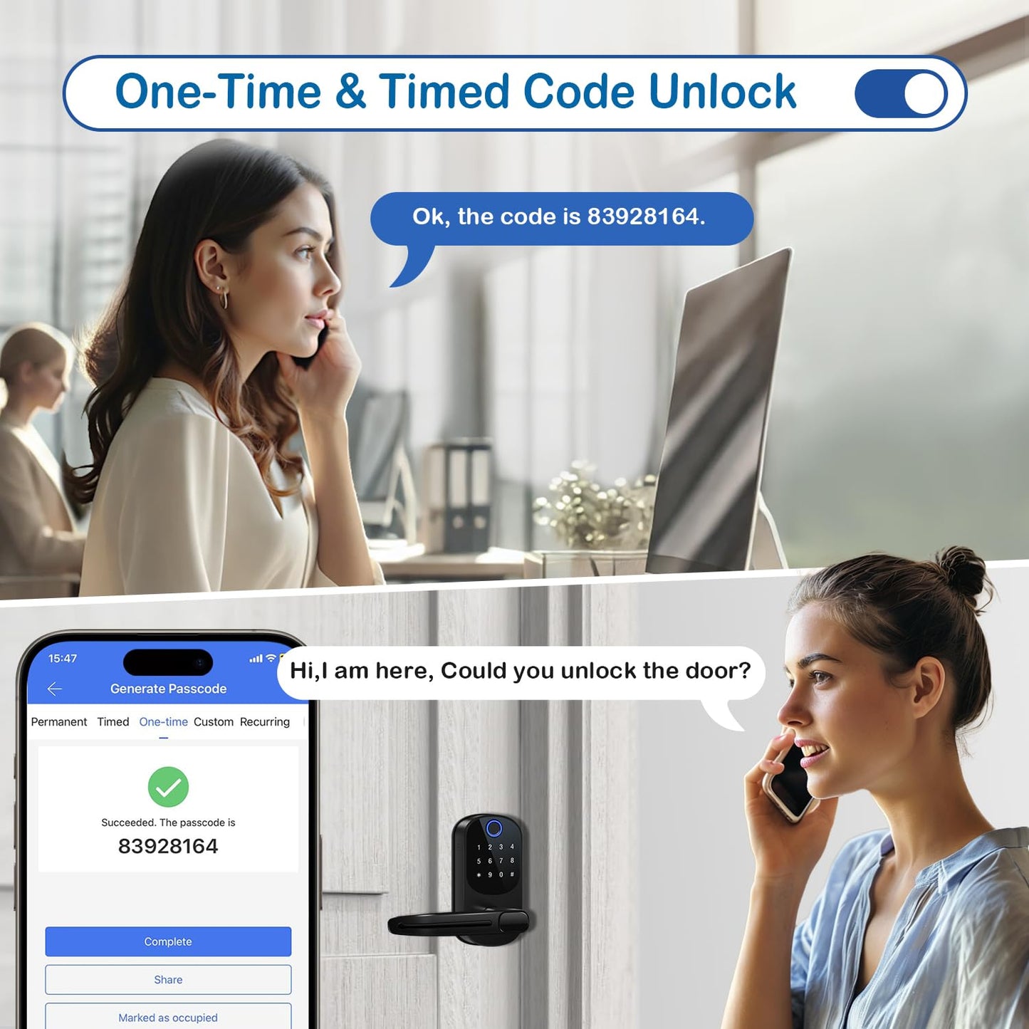 Keyless Entry Door Lock, Smart Handle Lock with Keypad, Smart Locks for Front Door, Electronic Keypad Deadbolt with Handle, Fingerprint Locked with Code, Auto Locked for Exterior,Home(Matte Black)