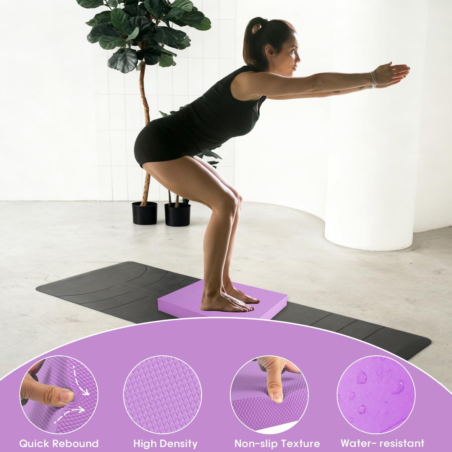 MBHKRRS Exercise Balance Pad – Large Cushioned Non-Slip Foam Mat & Knee Pad for Fitness, Stability Training, Physical Therapy (Purple)