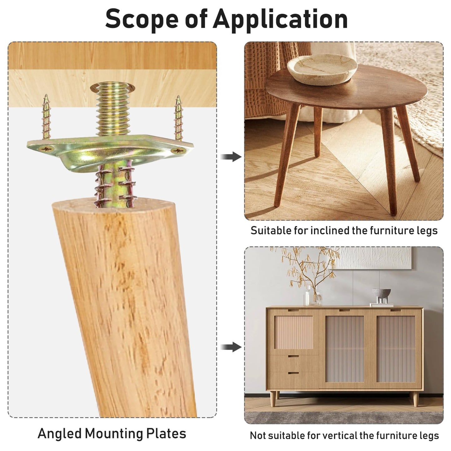 HUTLON Leg Mounting Plates, Furniture Leg Attachment Plates, 12 Degree Angled Metal Table Leg Mounting Hardware, Furniture Leg Mounting Brackets Industrial Strength T-Plate, 4 Pack