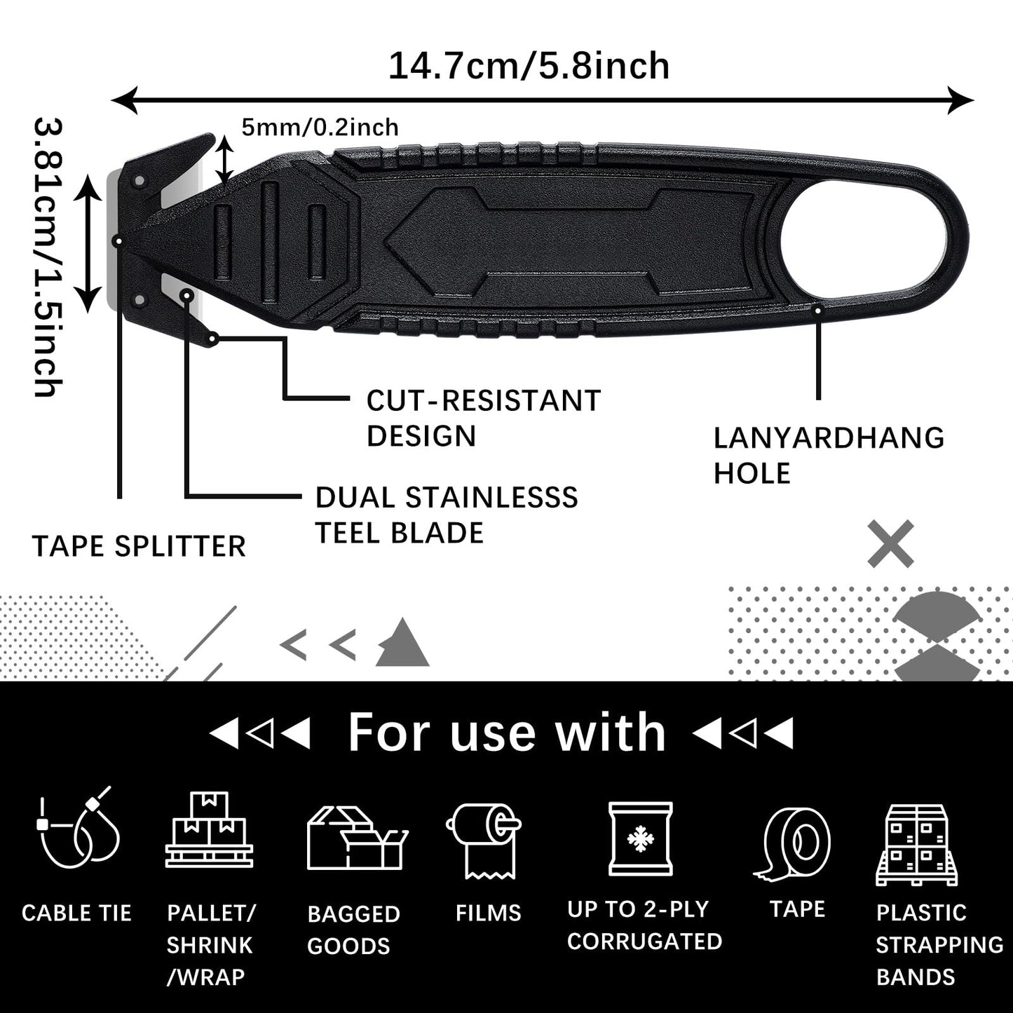 Therwen 10 Pcs Safety Box Cutter Knife of Stainless Steel Concealed Blade Package Opener with Tape Splitter for Carton Cardboard Wrap Letter Work Bag Straps Film Utility Tool (Black)