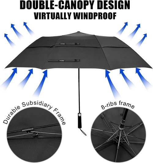 G4Free 62-Inch Portable Golf Umbrella - Large Oversize, Windproof & Waterproof | Automatic Open (Black)