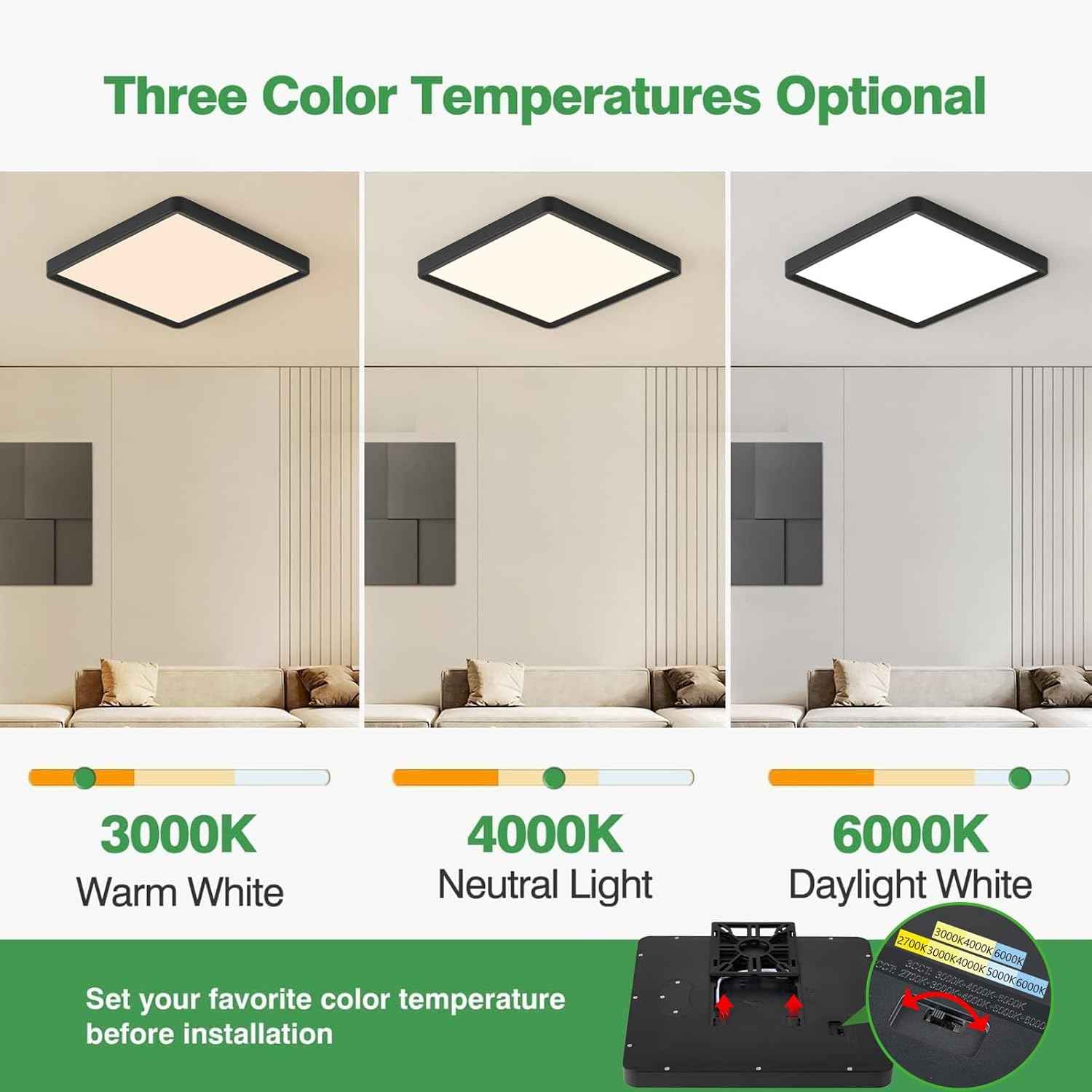 50W 20-Inch LED Flush Mount Ceiling Light - 5000LM, CCT Selectable, Low Profile for Hallway, Kitchen, Bedroom