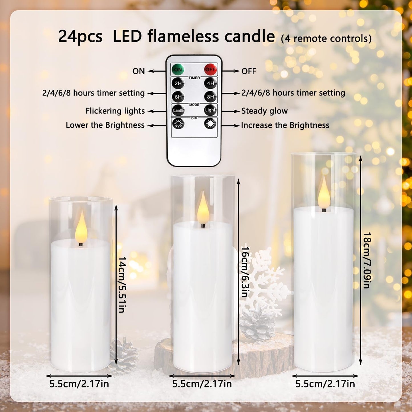 24-Pack Waterproof Flameless LED Candles with Remote & Timer – 4", 5", 6" Sizes for Halloween & Weddings
